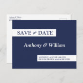 日付をミニマルモダンリストのネイビーブルーホワイトに保存 インビテーションポストカード (正面/裏面)