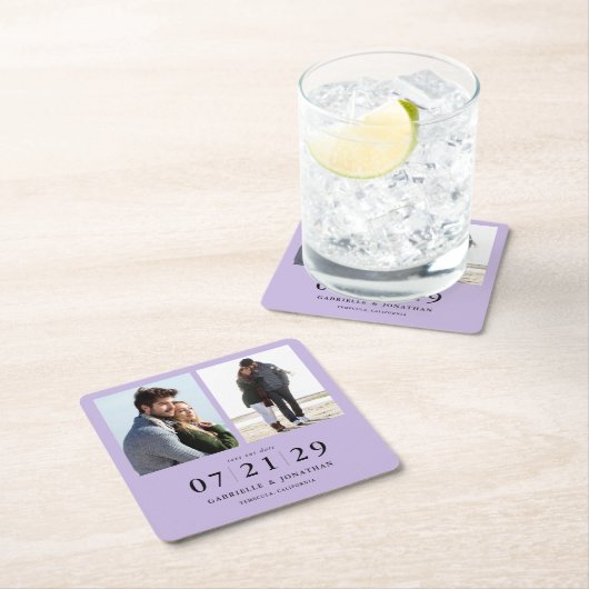日付をミニマル保存するには、薄紫2の写真を撮る スクエアペーパーコースター (インサイチュ)