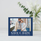 日付をモダン保存する写真 – 青または色を選択 ポストカード (スタンド正面)