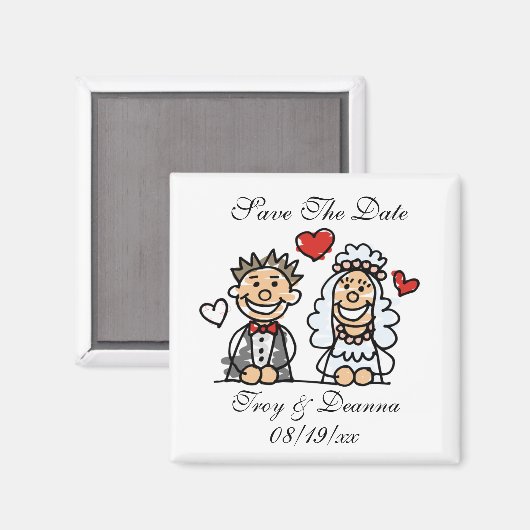 日付をモダン保存する名前をカスタムする新郎新婦Mag マグネット (正面/裏面)
