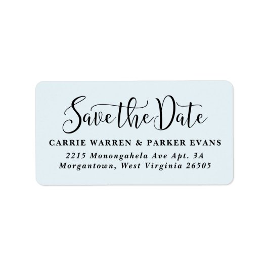 日付をライトブルーの差出人住所で保エレガント存 ラベル (正面)