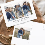 日付を保エレガント存4 Photo White Letters 案内ポストカード<br><div class="desc">写真モダン日付のカー結婚ドを保存[日付の招待カードを保存する]には、白い背景に白いタイポグラフィとシックでシックなのデザインが含まシンプルれ、婚約写真の写真を追加できまカスタマイズす。</div>