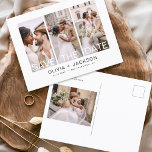 日付を保エレガント存4 Photo White Letters 案内ポストカード<br><div class="desc">写真モダン日付のカー結婚ドを保存[日付の招待カードを保存する]には、白い背景に白いタイポグラフィとシックでシックなのデザインが含まシンプルれ、婚約写真の写真を追加できまカスタマイズす。</div>