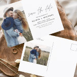 日付を保エレガント存Photo Romantic ポストカード<br><div class="desc">ウェディング表裏に写真が入った日付カードを保存する。Save the Dateカードには手で書いたモダン筆記体のタイポグラフィが含まエレガントれ、シンプルお祝いと結婚式の日の後に使用すモダンる。</div>