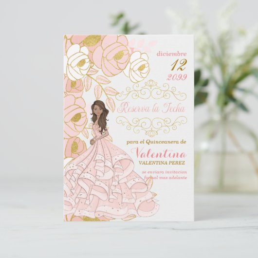 日付を保スペインの存ピンク金ゴールドキンセアニェラフローラ セーブザデート (スタンド正面)