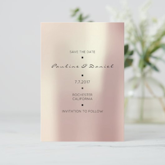 日付を保ミニマル存ピンクローズ金ゴールド赤面 セーブザデート (スタンド正面)