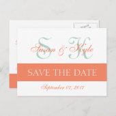 日付を保モダン存ミントグリーンオレンジモノグラム 案内ポストカード (正面/裏面)