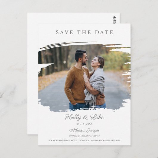 日付を保婚約した存するためのカップルおよびシミュレートされたブラシ ポストカード (正面/裏面)