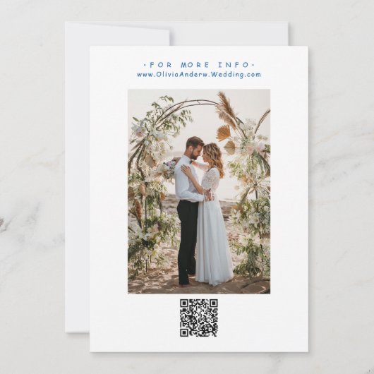 日付を保存お洒落する青い手描き結婚式 招待状 (裏面)