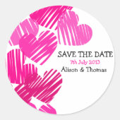 日付を保存かわいいピンクの手描きハート ラウンドシール (正面)