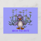 日付を保存かわいい鳥のデイジー花はがき 案内ポストカード (正面)