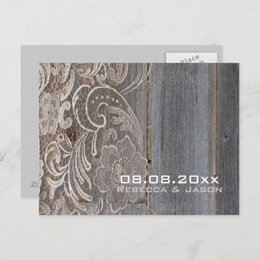 日付を保存したウッドレース西の田舎の結婚式 案内ポストカード (正面/裏面)