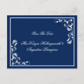 日付を保存したネイビーとホワイトフローラ 案内ポストカード (正面)