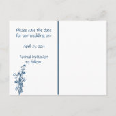 日付を保存したネイビーとホワイトフローラ 案内ポストカード (裏面)