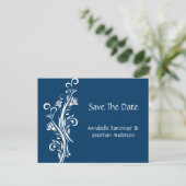 日付を保存したネイビーとホワイトフローラ 案内ポストカード (スタンド正面)