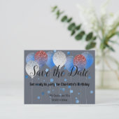 日付を保存したネイビーブルーレッド白いバルーン 案内ポストカード (スタンド正面)