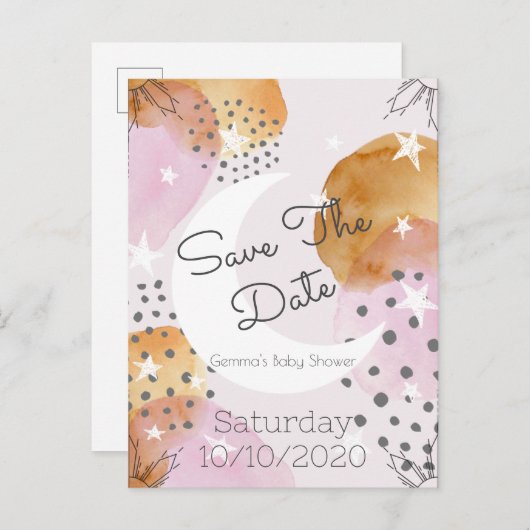 日付を保存したピンクの月 案内ポストカード (正面/裏面)