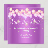 日付を保存したピンクパープルバルーン 案内状 (正面/裏面)