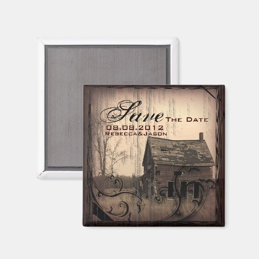 日付を保存した西部の田舎の農家の結婚式 マグネット (正面/裏面)