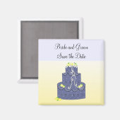 日付を保存した黄色と青のケーキ マグネット (正面/裏面)