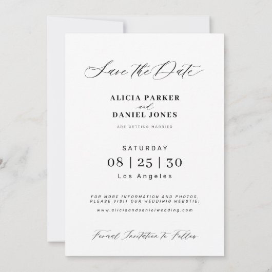 日付を保存したVellum結婚式のフォトベースカード セーブザデート (裏面)