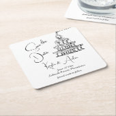 日付を保存してハンドドローのシャンパンタワーのミニマルなリスト スクエアペーパーコースター (アングル)