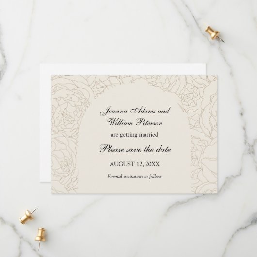 日付を保存してベージュ茶色のエレガントな結婚式 セーブザデート (正面/裏面インサイチュ)