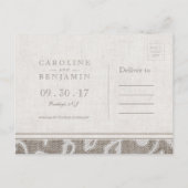 日付を保存してレースのラップ素朴な田舎の結婚式 案内ポストカード (裏面)