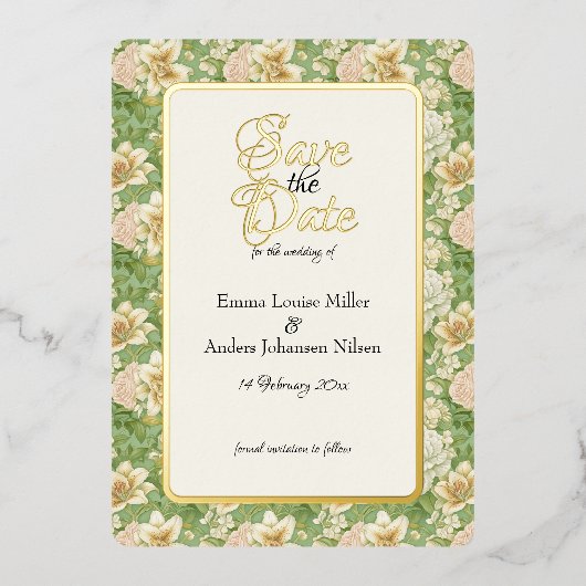 日付を保存して優雅さを虎のユリ 箔招待状 (正面)