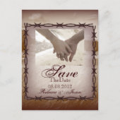 日付を保存して有刺鉄洋式カントリーウェディング 案内ポストカード (正面)