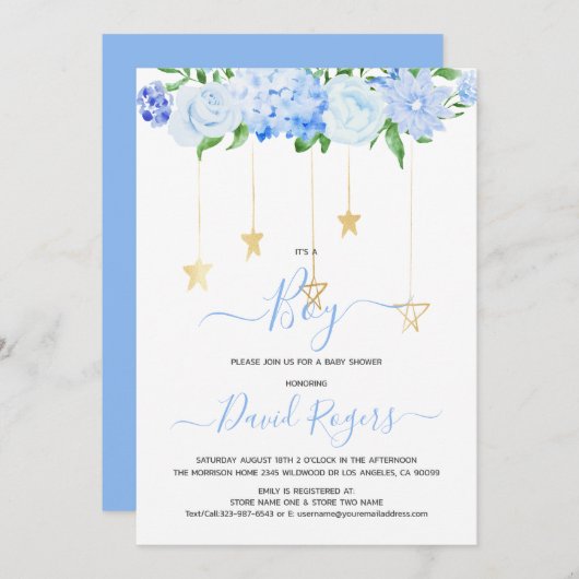 日付を保存して男の子フローラの赤ちゃんシャワーパーティー セーブザデート (正面/裏面)