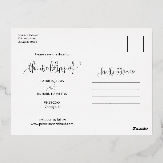 日付を保存して結び目の結婚式 箔シーズンポストカード (裏面)