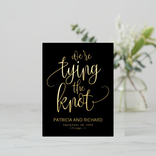 日付を保存して結び目の結婚式 箔シーズンポストカード (立ち正面)