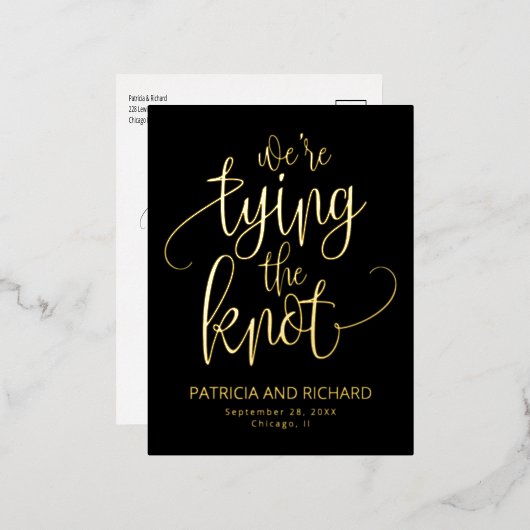 日付を保存して結び目の結婚式 箔シーズンポストカード (正面/裏面)