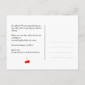 日付を保存して青いギンガムカントリー素朴なさくらんぼ 案内ポストカード (裏面)