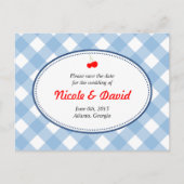 日付を保存して青いギンガムカントリー素朴なさくらんぼ 案内ポストカード (正面)