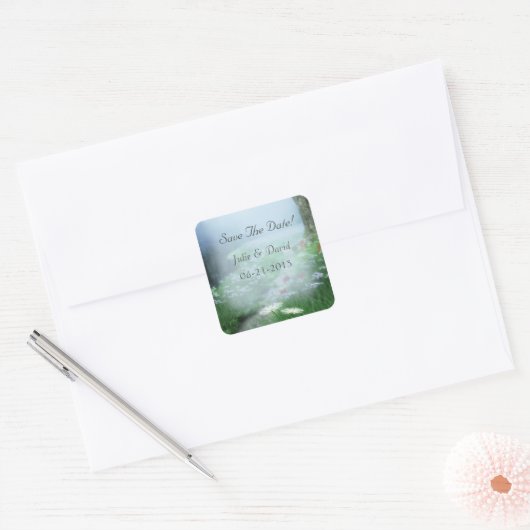 日付を保存して魅惑されたウッドランド結婚の森 スクエアシール (封筒)