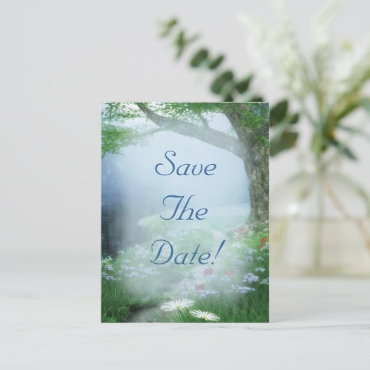 日付を保存して魅惑されたウッドランド結婚の森 案内ポストカード (スタンド正面)
