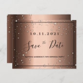 日付を保存して70th誕生日ブロンズのブラックメタリック ポストカード (正面/裏面)