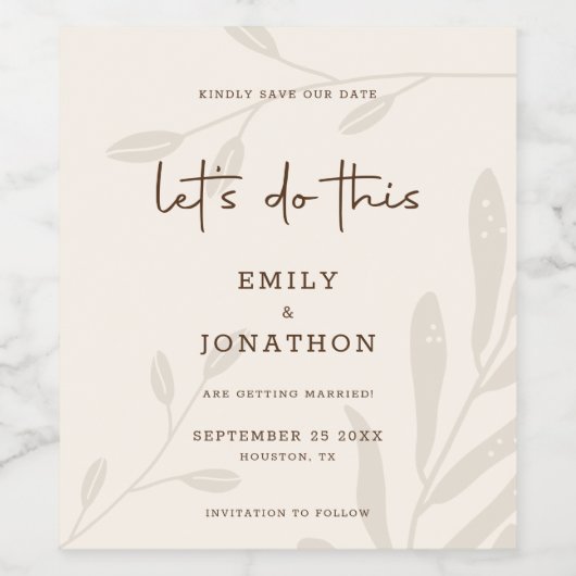 日付を保存して、この葉の茶色のクリームを行う ワインラベル (シングルラベル)