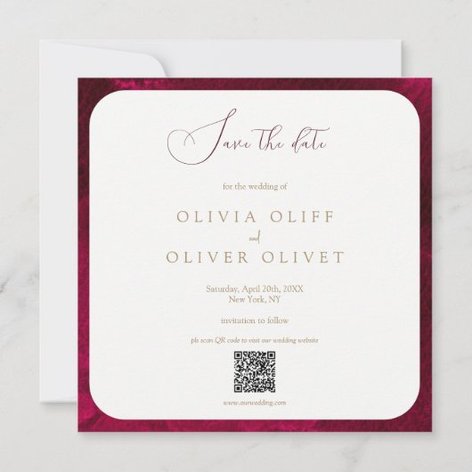 日付を保存してBurgundy情熱の結婚式 招待状 (裏面)