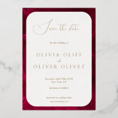 日付を保存してBurgundy情熱の結婚式 箔招待状 (裏面)