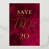 日付を保存してBurgundy情熱の結婚式 箔招待状 (正面)
