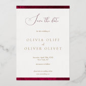 日付を保存してBurgundy情熱の結婚式 箔招待状 (裏面)