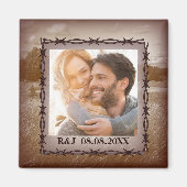 日付を保存し結婚た素朴な西部の納屋の写真 マグネット (正面)