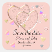 日付を保存し結婚て四角のステッカー スクエアシール (正面)