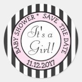 日付を保存し、その女の子の赤ちゃんシャワーのシール ラウンドシール (正面)