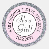 日付を保存し、その女の子の赤ちゃんシャワーのシール ラウンドシール (正面)