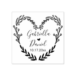 日付を保存し、ハートモダンリーフフレーム ラバースタンプ