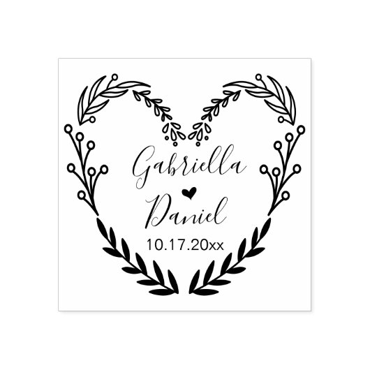 日付を保存し、ハートモダンリーフフレーム ラバースタンプ (インプリント)